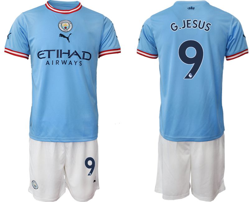 Men 2022-2023 Club Manchester City home blue #9 Soccer Jerseys